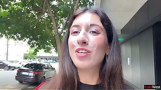 I love to Walking Covered in Cum ! Please Cum on my Face! - Public Cumwalk on Street