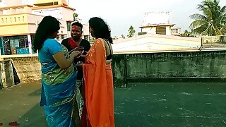 Lucky 18yrs Tamil boy hardcore sex with two Milf Bhabhi! Best amateur threesome sex