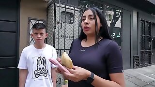 Hot MILF lets empanada vendor cum on her tits, all because of a bet! - MELANY LATINA