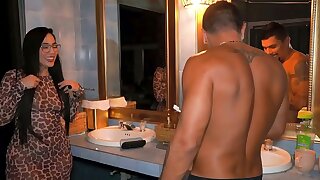 Big-bootied woman gets into the wrong room and ends up getting fucked by her muscular brother-in-law