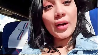 Bus passenger caught me teasing my body and he helps me squirt