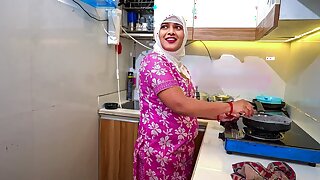 My Hijabi muslim stepmom takes help from my Teacher for exam, teacher fucked hard my stepmom in kitchen with Clear Hindi Audio.