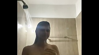 My Gf Dimple with perfect round tits showering