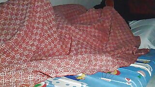 Waiting for milk in my tight pussy under sheets from Indian guy with thick juicy cock
